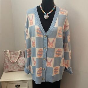 Blue and Pink Checkered Easter Sweater